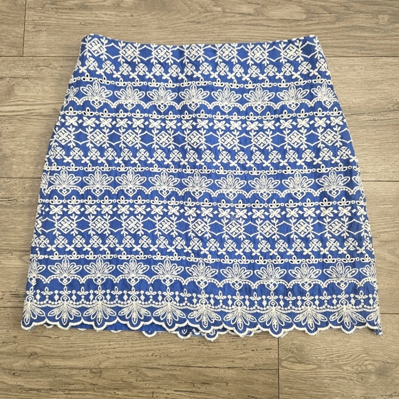 LOFT Floral Embroidered Eyelet Skirt With Scalloped Hem 4 - Blue, Cotton - Picture 2 of 11